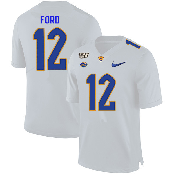 2019 Men #12 Paris Ford Pitt Panthers College Football Jerseys Sale-White